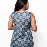 Women's Blue Geometric Printed Sleeveless Straight Top