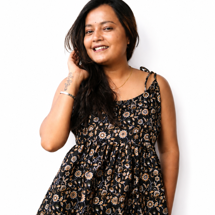 Women's Black Floral Printed Sleeveless Peplum Top