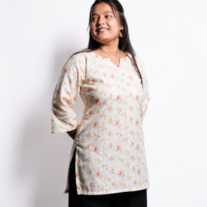 Women's White Floral Printed Straight Kurti