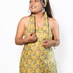 Women’s Mustard Floral Printed Halter Neck Lace-Up Peplum Top
