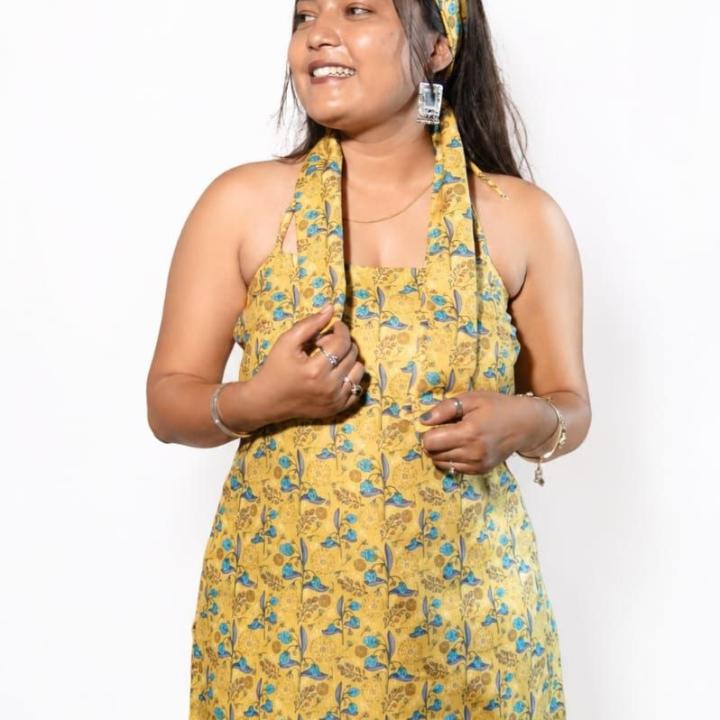 Women’s Mustard Floral Printed Halter Neck Lace-Up Peplum Top